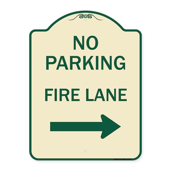Signmission No Parking Fire Lane W/ Right Arrow Heavy-Gauge Aluminum Sign, 24" x 18", TG-1824-23735 A-DES-TG-1824-23735 - main